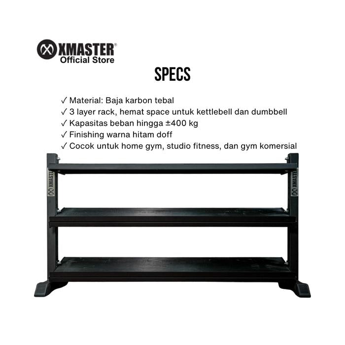 XMASTER Rak Dumbbell 3 Layer Besi Kokoh untuk Gym Rumah & Komersial Kapasitas 400kg Finishing Powder Coating Anti Karat