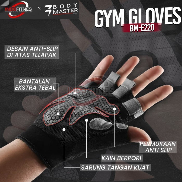 BODYMASTER Gloves Fitness Microfiber Gym E220 Sarung Tangan olahraga - Abu-abu, S