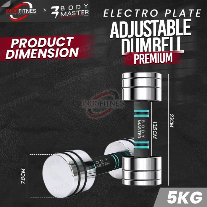 BODYMASTER Premium Adjustable Dumbell 2,5kg 5kg - Barbell Dumbel - 1PC 5KG, Silver