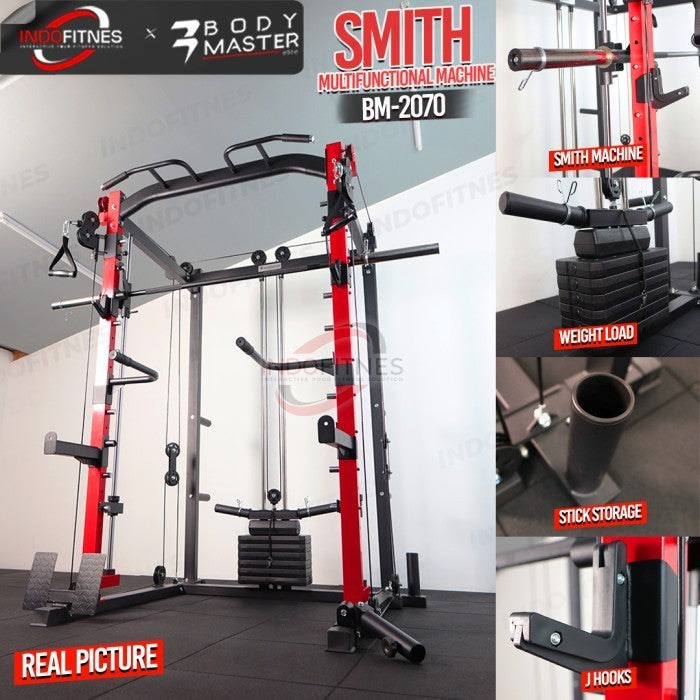 BODYMASTER Smith Machine BM-2070 - Power Rack Functional Bench Press - Alat Saja Red, BELUM ONGKIR