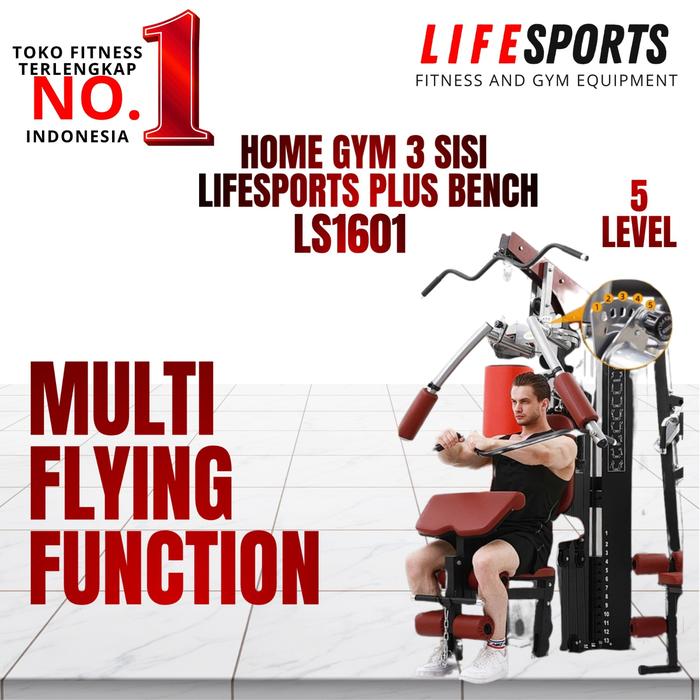 Promo Alat fitness Homegym 3 sisi lifesports plus bench Ls 1601 Multigym Home