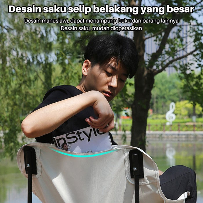 OneTwoFit Kursi Lipat Camping Moon Foldable Portable Chair Mancing - black