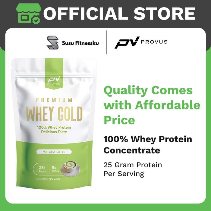 Provus Premium Whey Gold 900gr - Whey Protein Concentrate - Matcha Latte, Topi