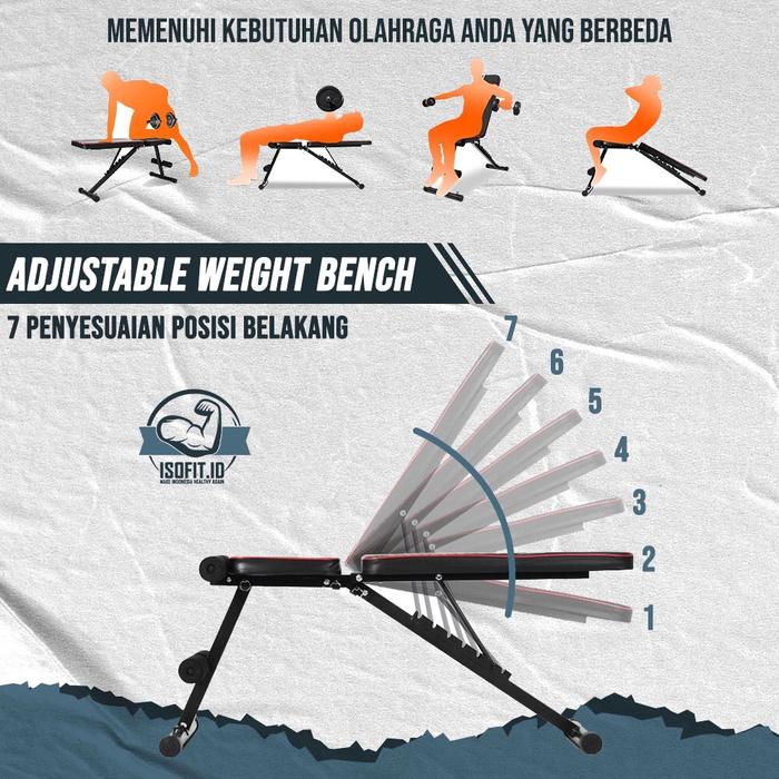 Adjustable Gym Bench Press / Kursi Alat Fitness Rumah / Alat Latihan Kebugaran gratis tali resistensi (107) - Warna