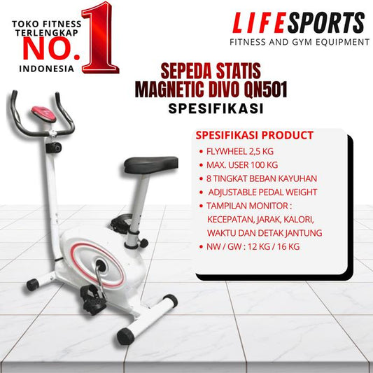 Alat fitness sepeda statis magnetic divo QN501 sepeda statis untuk olahraga rumah promo