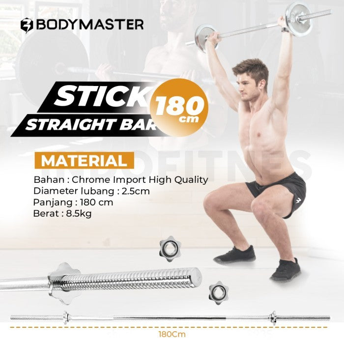 BODYMASTER Stick 180cm 2.8cm Bar - Dumbell Barbell Fitness Gym Barbel - Stick BM-A175