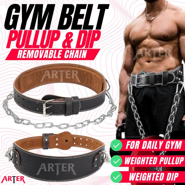 ARTER MULTI Gym Belt Kulit Dip Belt Pull Up Belt Rantai Chain Beban Sabuk Pull Up Sabuk Dip Sabuk Gym - L