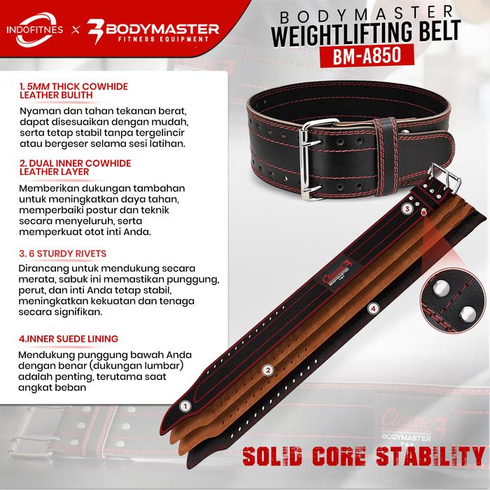 BODYMASTER Gym Belt BM-WB850 Classic Style Prong Weightlifting Belt Fitness Belt Squat Bench Deadlift SBD - S