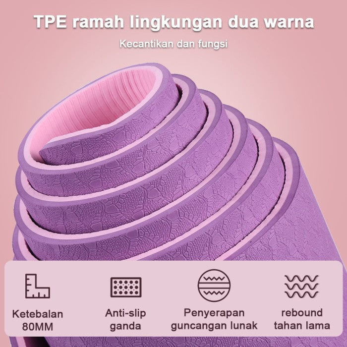 OneTwoFit Matras Yoga Mat 8MM TPE Double Layer Anti Slip Eco Friendly - Merah Muda