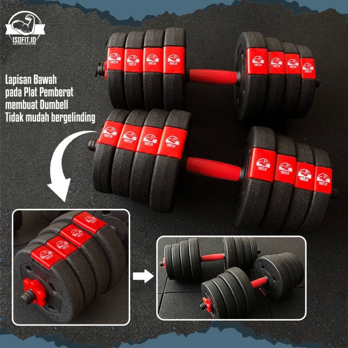 DUMBELL SET ROUND / Barbel / Alat Angkat Beban/ Alat Fitness - 2 IN 1 - 10KG