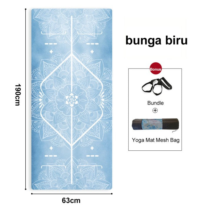 OneTwoFit TPE Yoga Mat 8MM Printing Matras Yoga Premium Eco Friendly Matras Olahraga - bunga biru