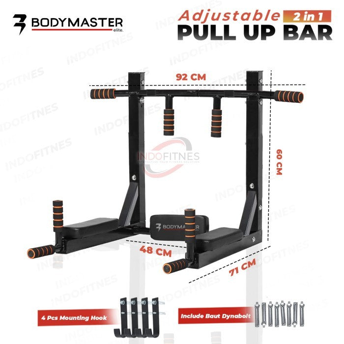 BODYMASTER Adjustable Pull Up Bar BM-P062 Wall Mount Portable Dipping