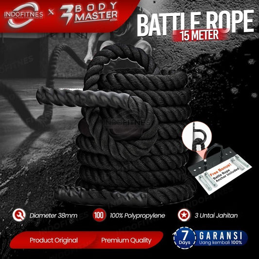 BODYMASTER Premium Battle Rope 15M - 15 M Tali Battling Ropes Gym