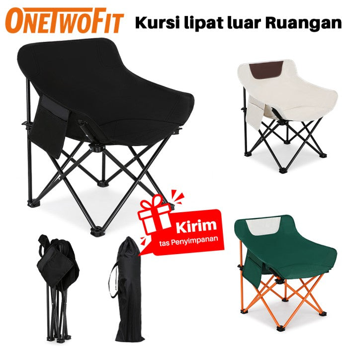 OneTwoFit Kursi Lipat Camping Moon Foldable Portable Chair Mancing - black