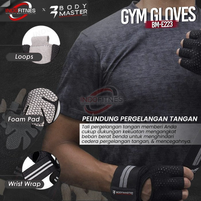 BODYMASTER Gloves Fitness Microfiber Gym E223 Long Strap Sarung Tangan - XL