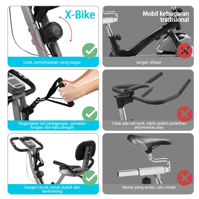 OneTwoFit X-Bike Foldable Exercise Bike With LED Monitor Adjustable Seat Magnetic X-Bike
