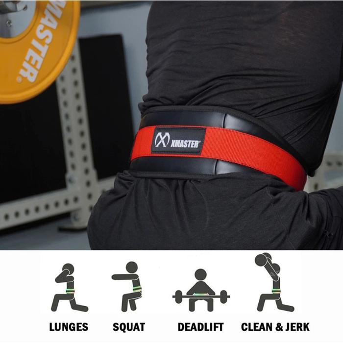 XMASTER Sabuk Angkat Beban – Nylon Gym Belt Double Lock untuk Deadlift & CrossFit - red, S