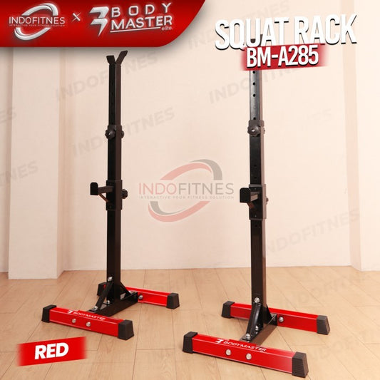 BODYMASTER Squat Rack BM-A285 Barbell Rak Tiang Bench Press Stand Gym - Merah, Belum Ongkir