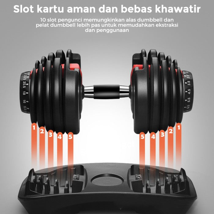 OneTwoFit Adjustable Dumbell Barbell Alat Fitness Set 24kg 15 level Adjustable Barbel Fitness