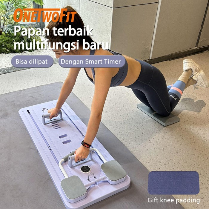 OneTwoFit Ab Roller Double Wheel Bisa dilipat Ab Wheel Alat Push Up Stand Bar Alat Gym