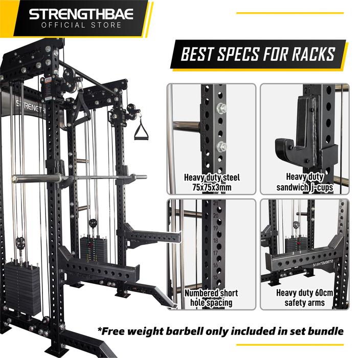 Two In One Trainer STRENGTHBAE Power Rack Cable Machine Functional Trainer Squat Rack Cable Crossover Commercial Heavy Duty Powerlifting Bodybuilding Powerbuilding Home Gym - Rack Saja