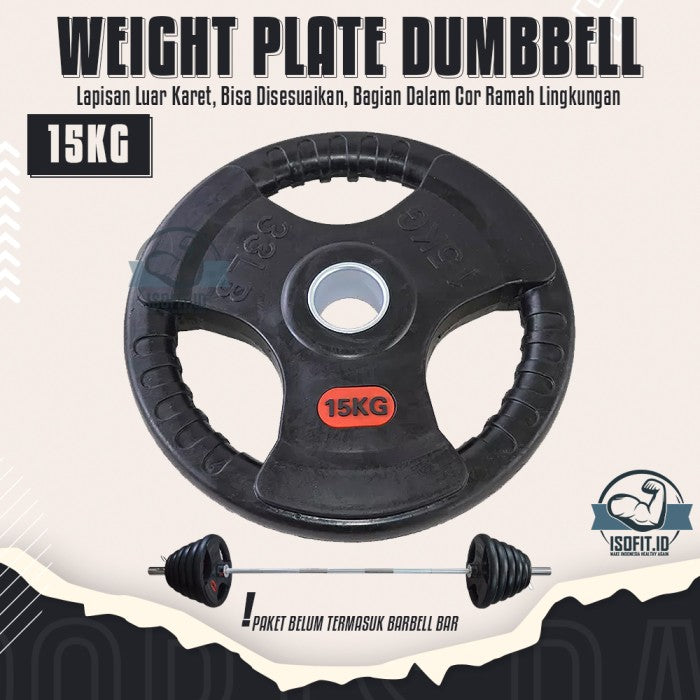 3-Grip Rubberized Weight Plate Barbel / Plat Pemberat Barbel - 2,5KG