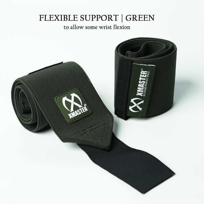 XMASTER Powerlifting Wrist Wrap Band Support Pelindung Pergelangan Gym Strength Fitness Karet Lebar Fleksibel & Kaku untuk Kebugaran Premium - Green Flex, 60cm