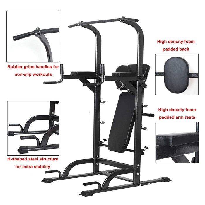 OneTwoFit Multi-Function Power Tower Pull Up Bar Station Chin Up with Sit Up Bench Alat Olahraga