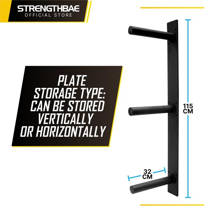 Wall Mount Plate and Barbell Storage STRENGTHBAE Weight Tree Wall Mounted Vertical Horizontal - Plate Storage