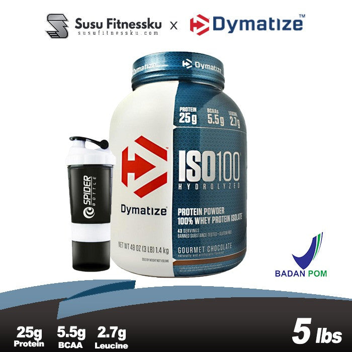 Dymatize Iso 100 5 Lb Hydrolized Whey Protein Isolate - Coklat, Bonus Shaker