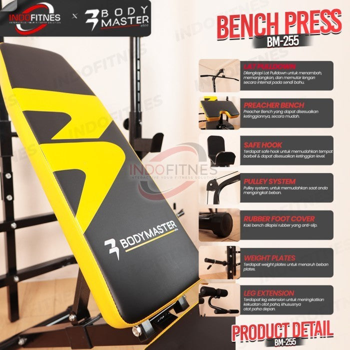 BODYMASTER Bench Press BM-255 Home Gym Preacher Curl Lat Pull Down - Kuning, BELUM ONGKIR