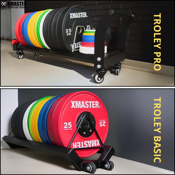 XMASTER Plate Storage Trolley Pro Stainless Steel Adjustable Holder 4 Roda Gym Komersial Crossfit - Trolley 2 Wheel