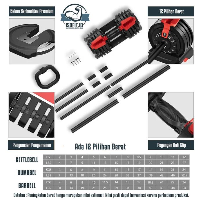 3IN1 Adjustable Dumbell & Barbell / Alat Fitness Set 3 KG - 24 KG