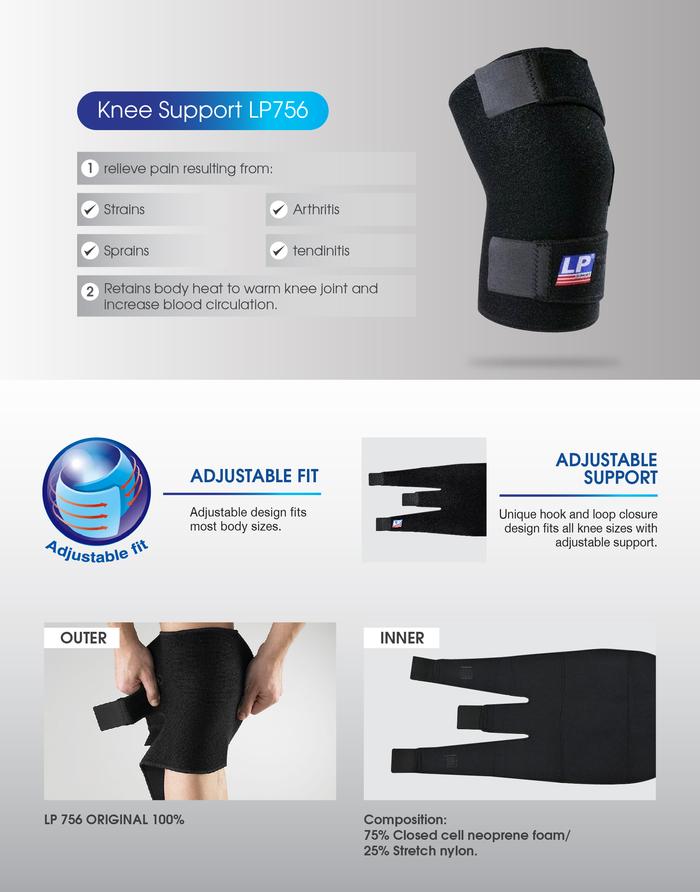 LP SUPPORT CLOSED PATELLA KNEE LP-756CN - Black