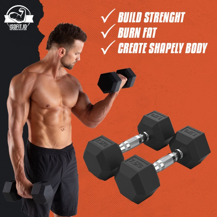 Hex Rubber Dumbell / Barbel Hexagonal Karet - 2,5 KG