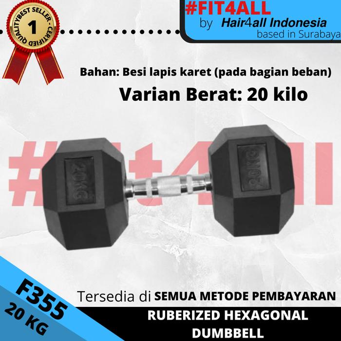 F255 HEX DUMBBEL 20 kg RUBBERIZED BARBELL GYM HEXAGONAL RUBBER