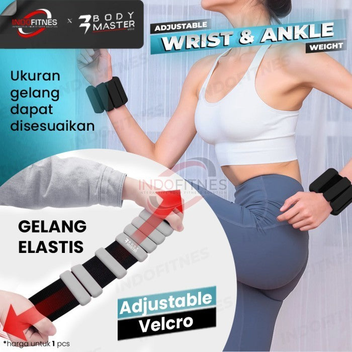 BODYMASTER Ankle Wrist Adjustable Weight Pemberat Tangan Kaki 1KG - 1 pcs, Hitam