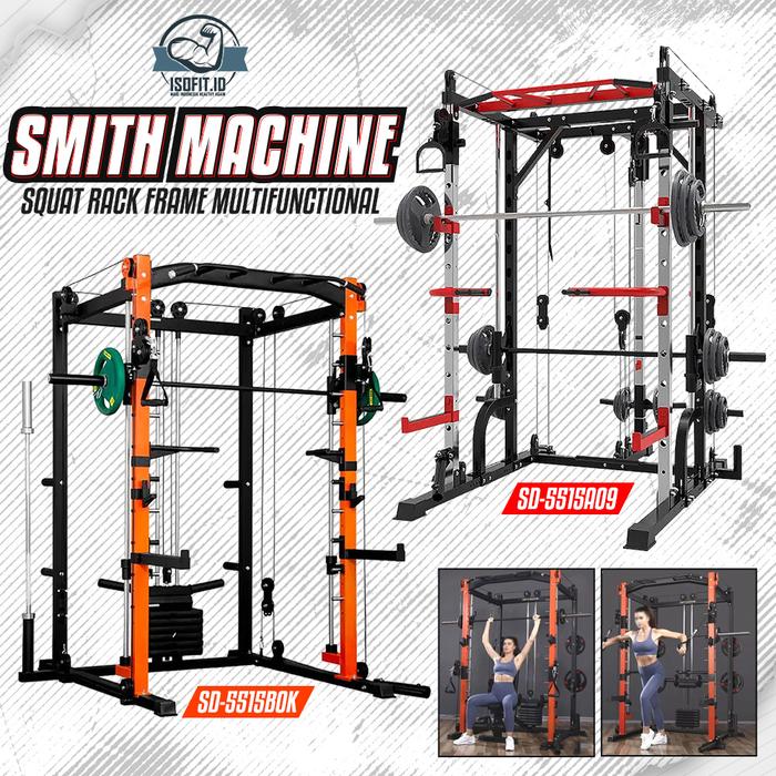 3-Type Multifunctional Smith Machine Trainer / Squat Power Rack Bench Press Cable / Squat Rack Frame - SD-5515BOK