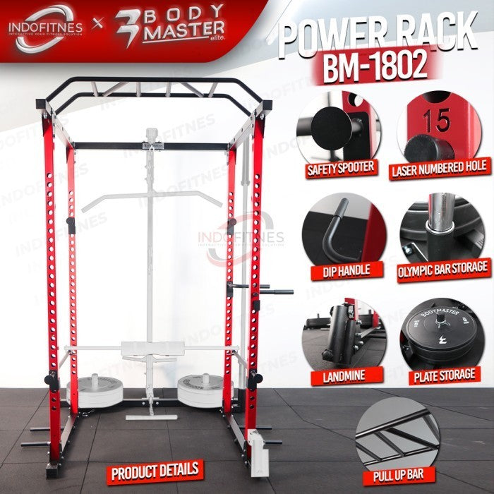 BODYMASTER Power Rack BM-1801 - Home Gym Power Cage Bench Press Squat - LANDMINE + TBAR, KURIR TOPED