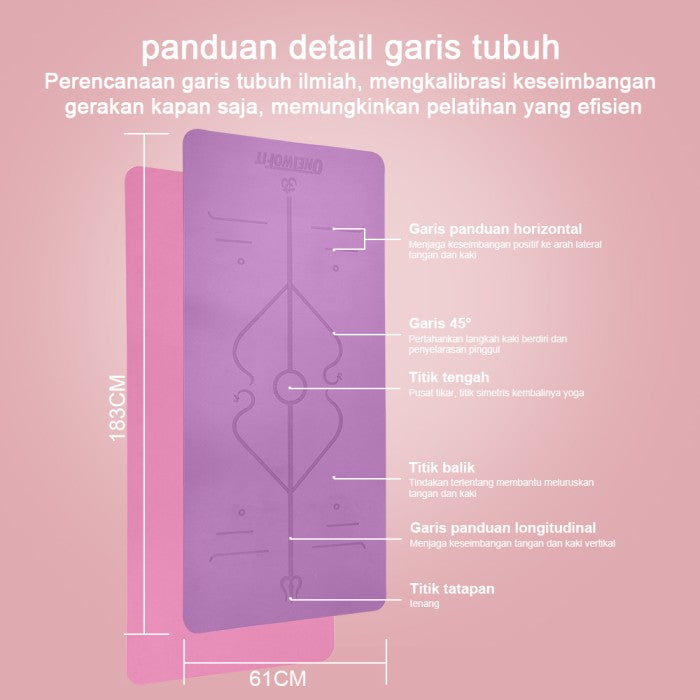 OneTwoFit Matras Yoga Mat 8MM TPE Double Layer Anti Slip Eco Friendly - Merah Muda