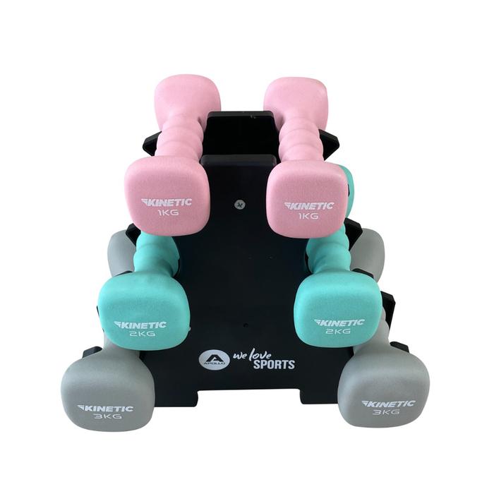 KINETIC SET 6 PCS DUMBBELL NEOPRENE DENGAN RAK 12 KG