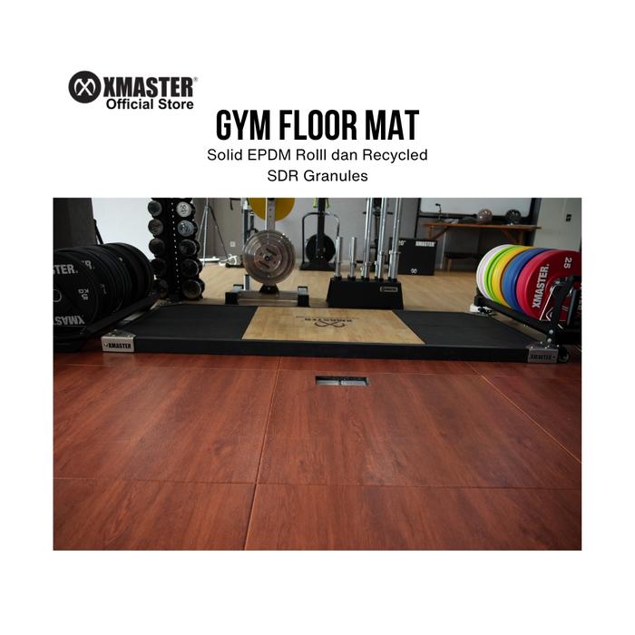XMASTER Lantai Karet Gym Coklat - Peredam Suara & Anti Bau | Solid EPDM & SDR Granules | Tahan Benturan & Aus | Alas Karet Fitness untuk Home Gym & Studio - 100x100 Dark Wood