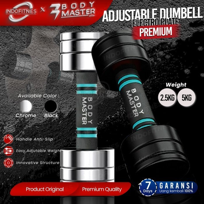BODYMASTER Premium Adjustable Dumbell 2,5kg 5kg - Barbell Dumbel - 1PC 5KG, Silver