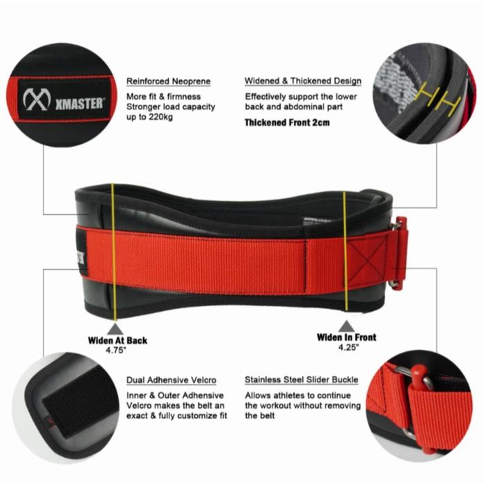 XMASTER Sabuk Angkat Beban – Nylon Gym Belt Double Lock untuk Deadlift & CrossFit - red, S