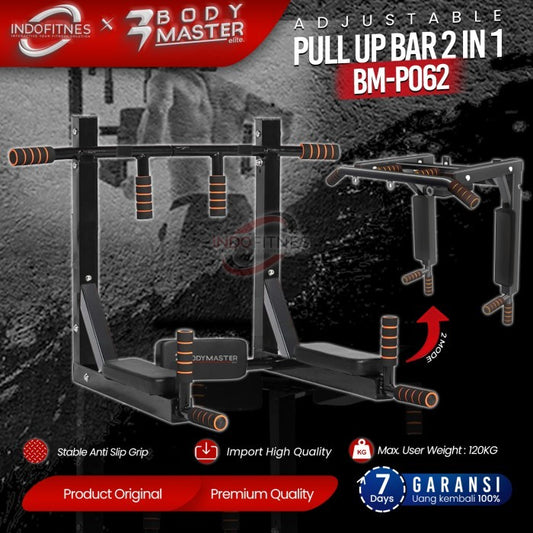 BODYMASTER Adjustable Pull Up Bar BM-P062 Wall Mount Portable Dipping