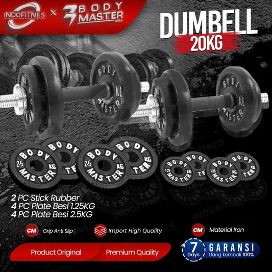 BODYMASTER Paket Dumbell Set Besi 20 KG - Barbel Dumbel 20kg Barbell