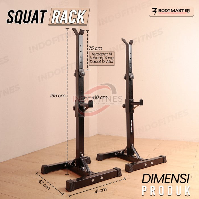BODYMASTER Squat Rack BM-A285 Barbell Rak Tiang Bench Press Stand Gym - Merah, Belum Ongkir