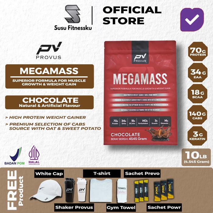 Provus Mega Mass 10 lb - 20 Serving Weight Gainer Penambah Berat Badan - Vanila, Topi