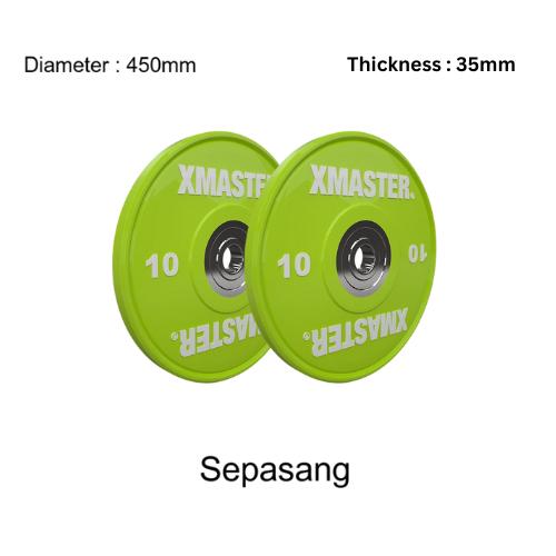 XMASTER Pelat Beban CPU Bumper Plate Set 5-25kg IWF Standar Gym Rumah CrossFit Powerlifting Warna IWF Aman Tahan Banting Garansi Resmi - 15kg Pair