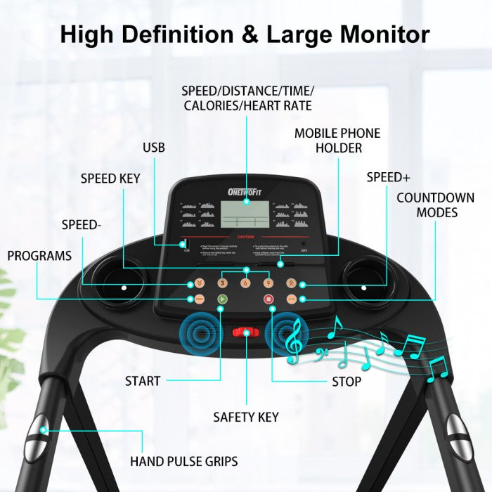 OneTwoFit Alat Fitness Smart Treadmill Elektrik Foldable Treadmill